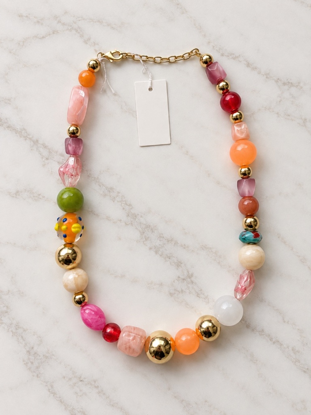 Colorful Beaded Statement Necklace Multicolor Chunky Gold Tone
